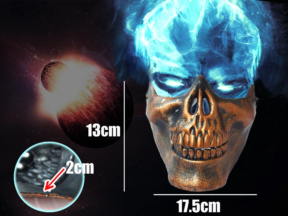 ANGRLY û öƽ  ذ  ũ  ҷ Ƽΰ ذ   ũ /ANGRLY Bronze Plastic Horror Skull Jaw Mask Terror Half Face Shied Human Skeleton Warrior